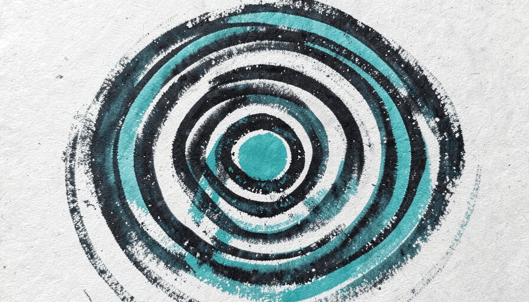 A bold charcoal drawing of layered concentric rings radiating outward, suggesting signal propagation and trust scoring.